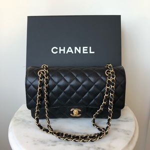 CHANEL Classic Flap Quilted Caviar Handbag